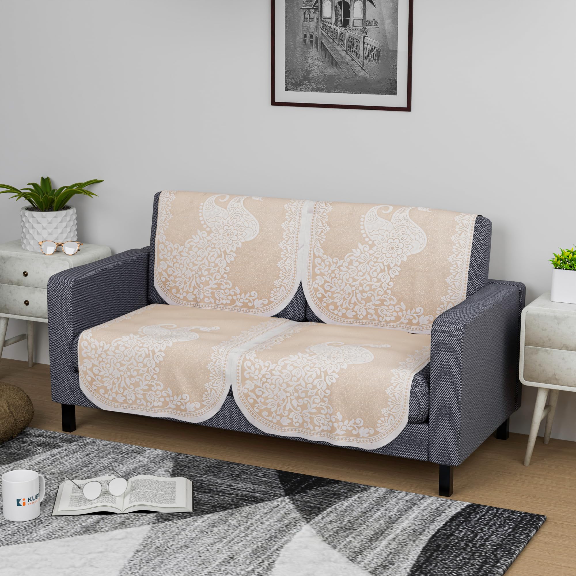 Kuber Industries Sofa Cover | Net Sofa Slipcover Set | Sofa Cover for Living Room | Sofa Slip Cover for Hall | 2-Seater Sofa Cover for Home Decor | Sofa Cover Set | Peacock-Design | 4 Piece | Cream (B0CTMRR8BQ) Amazon Price History, Amazon Price Tracker