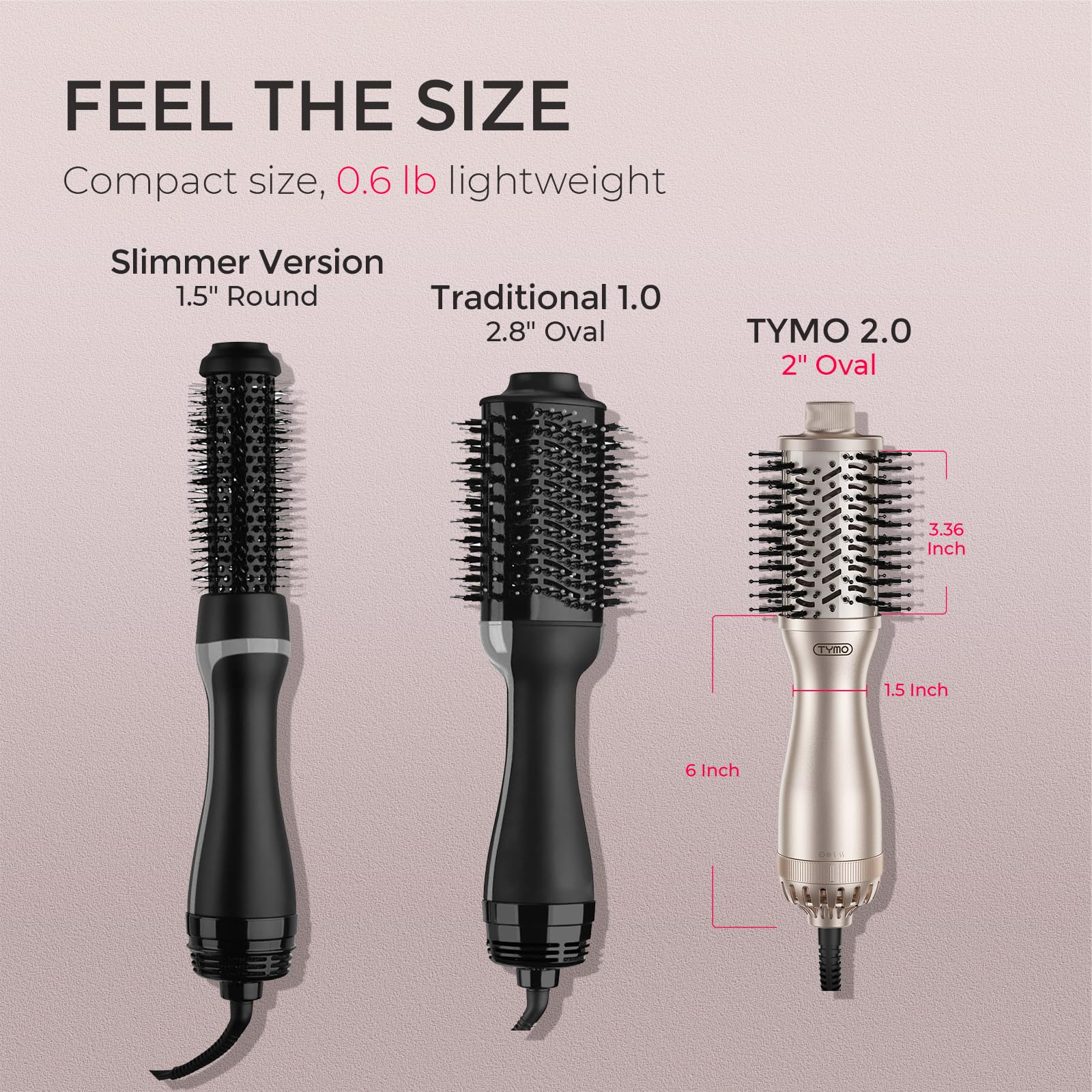 TYMO 2.0 AIRBEAM MINI Hair Blow Dryer Brush with Oval Barrel