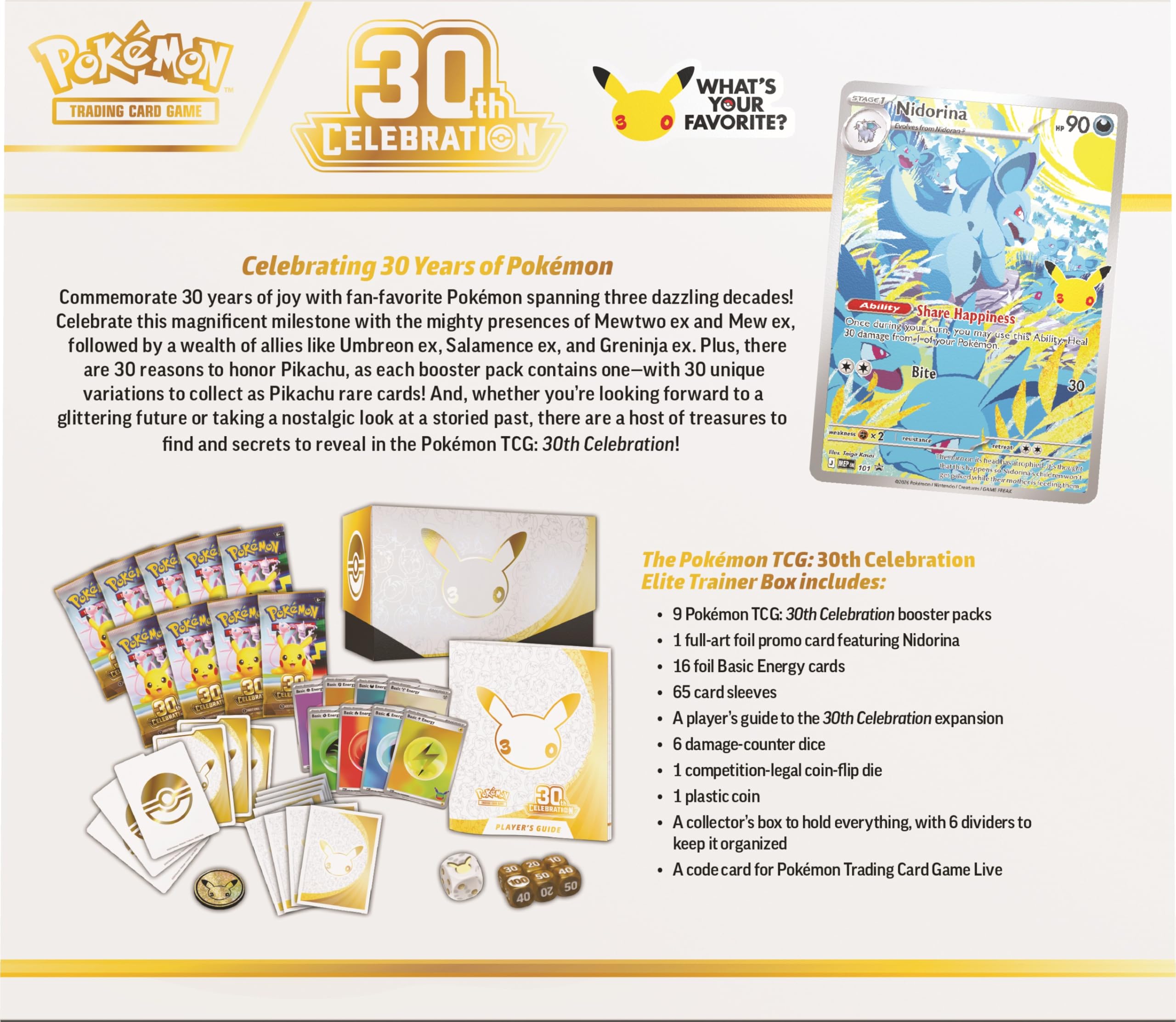Amazon.com: Pokémon TCG: 30th Celebration Elite Trainer Box : Toys