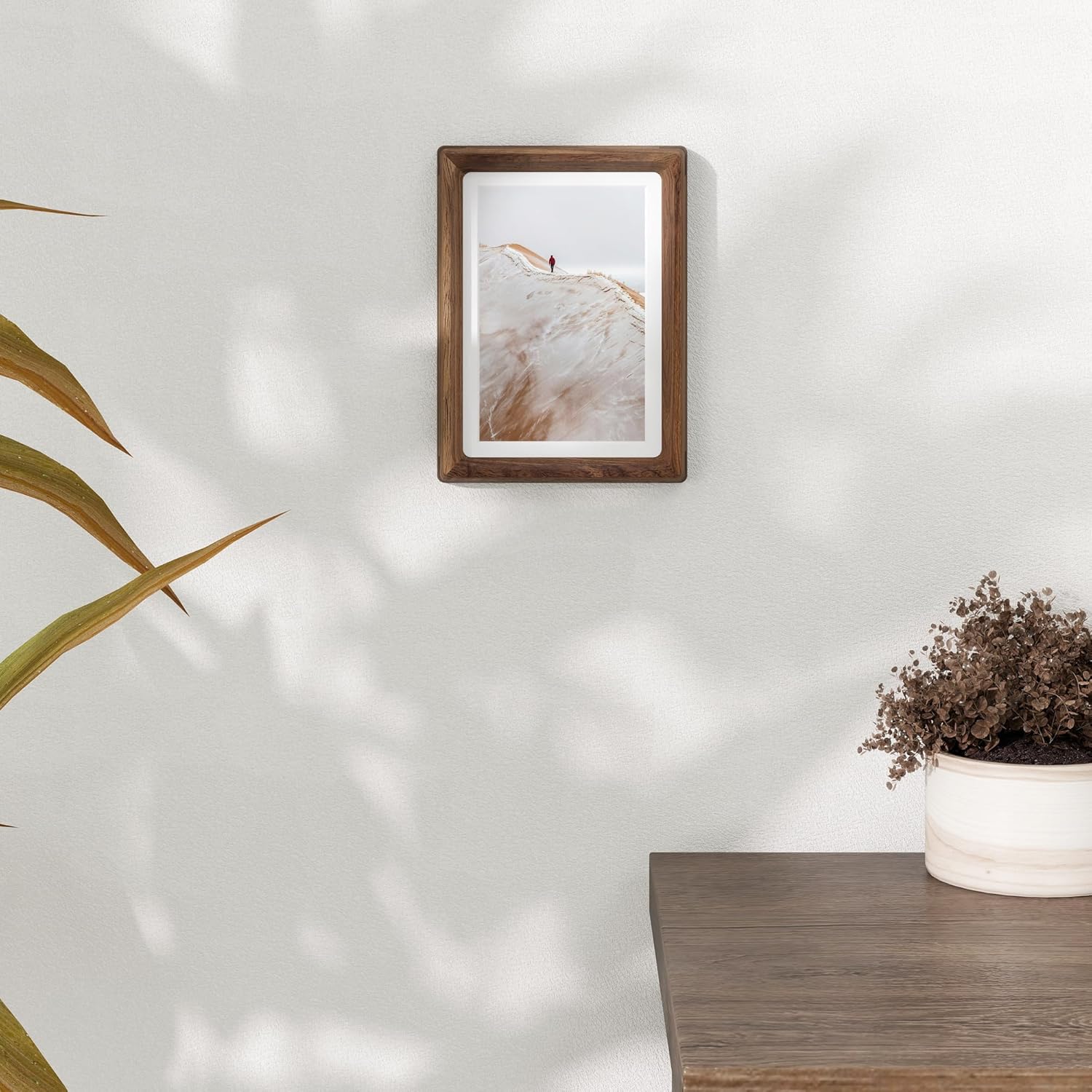 5x7 Wooden Picture Frames USA-Sourced Natural Walnut Wood Solid Wood Photo Frame Handcrafted Rounded Corner with Mat to 4x6 Picture Display with Real Glass Family Picture, Wedding Picture, 2 Pack