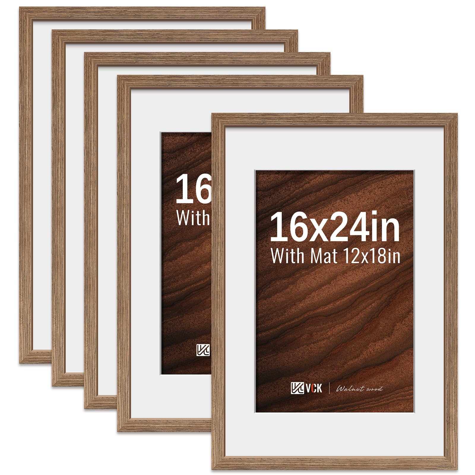 VCK 16x24 Picture Frames 5 Pack in Walnut Wood