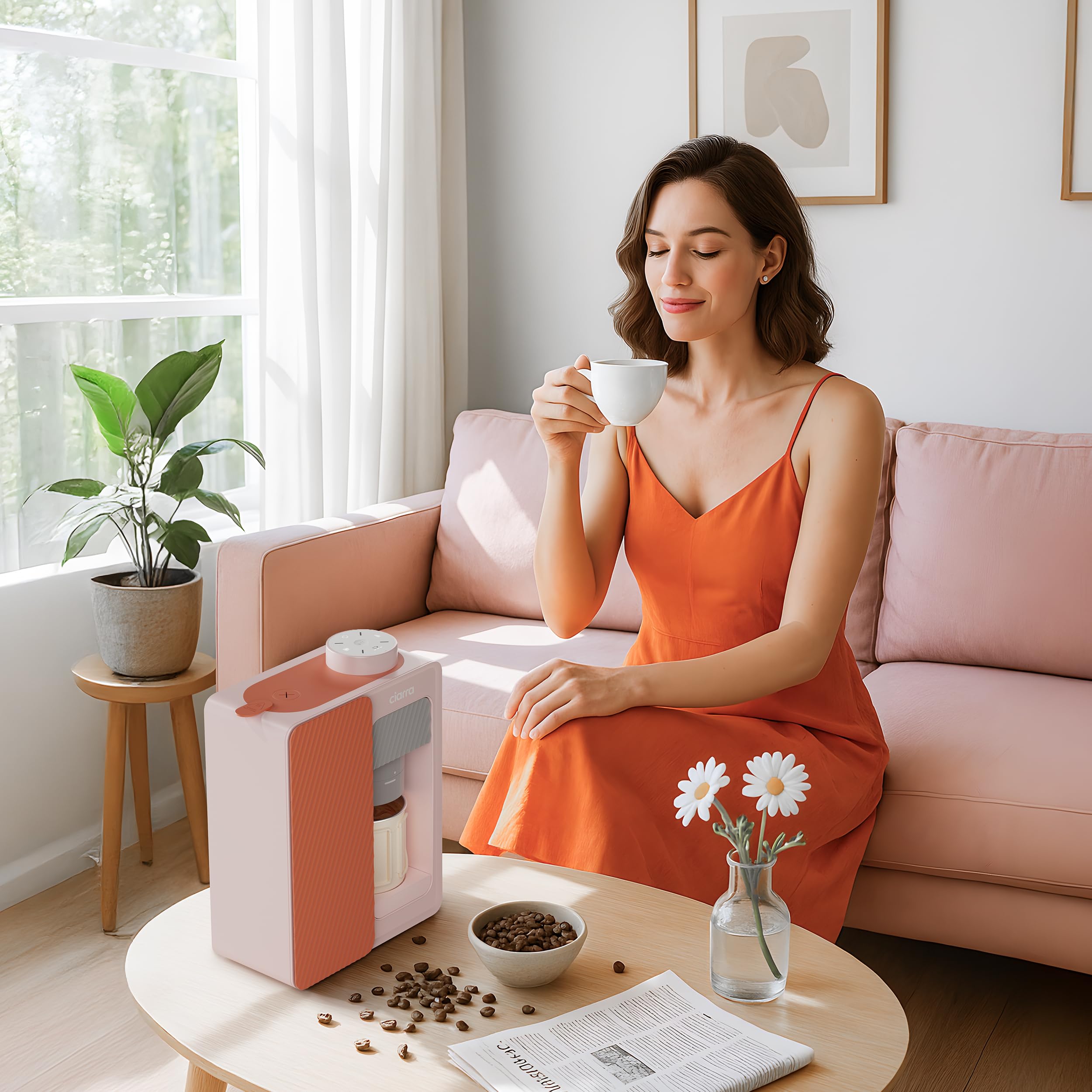CIARRA Bloom Box Cafetière Portable - Machine à Espresso Nomade 15 Bars, Chauffage & Nettoyage Automatiques, Double Alimentation (Batterie & Secteur), Réservoir 180 ml - CBPCM551-P
