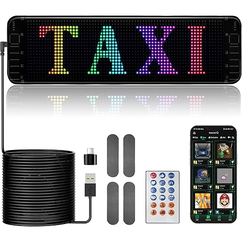 LED Light Signs for Car, 13''x 3'' Flexible LED Matrix Panel, Bluetooth App Control DIY Programmable Scrolling Sign for Car Taxi Store Hotel