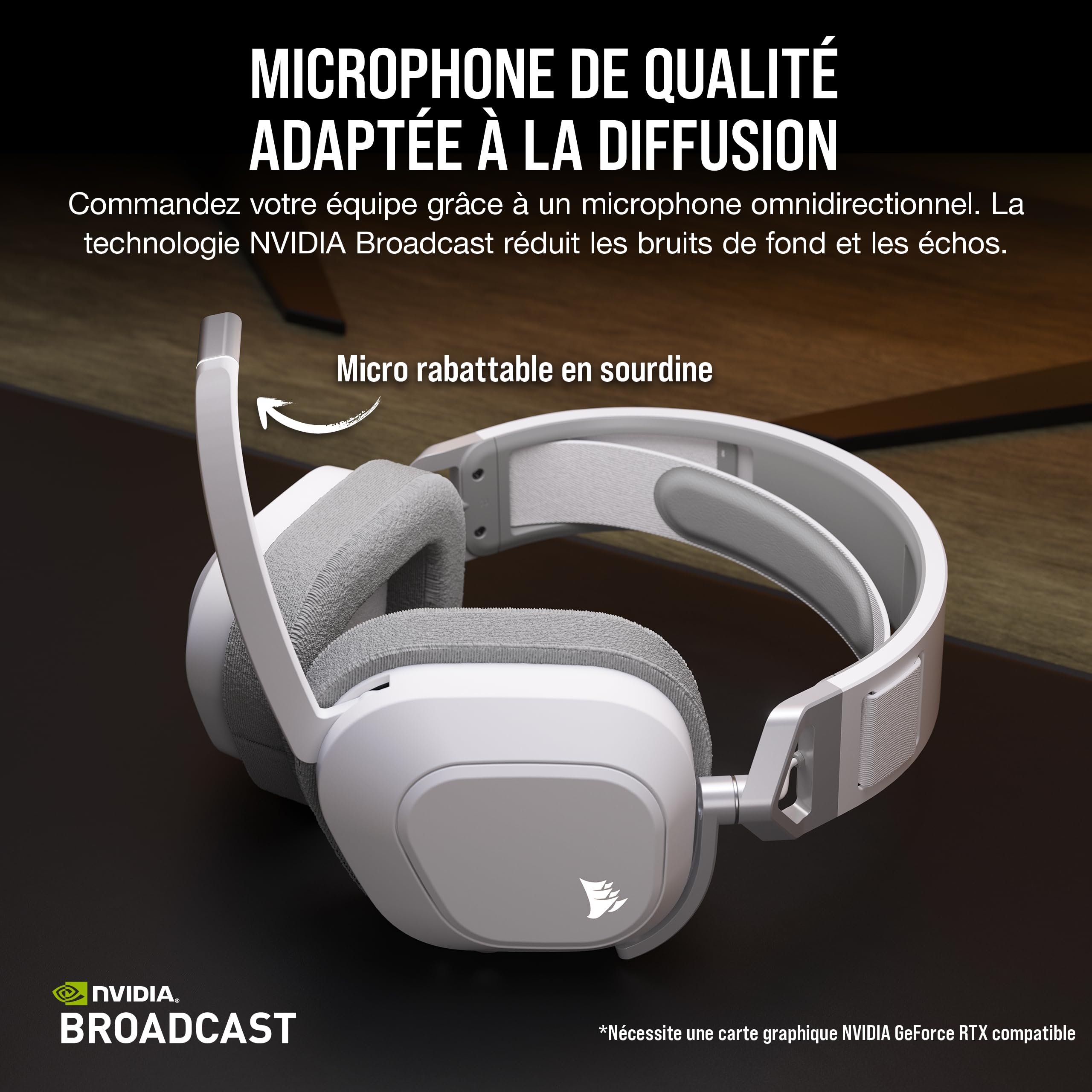Corsair HS80 Max Wireless Casque de Jeu Multiplateforme avec Bluetooth - Dolby Atmos - Microphone de Qualité Professionnelle - Compatible iCUE - PC, Mac, PS5, PS4, Mobile - Blanc