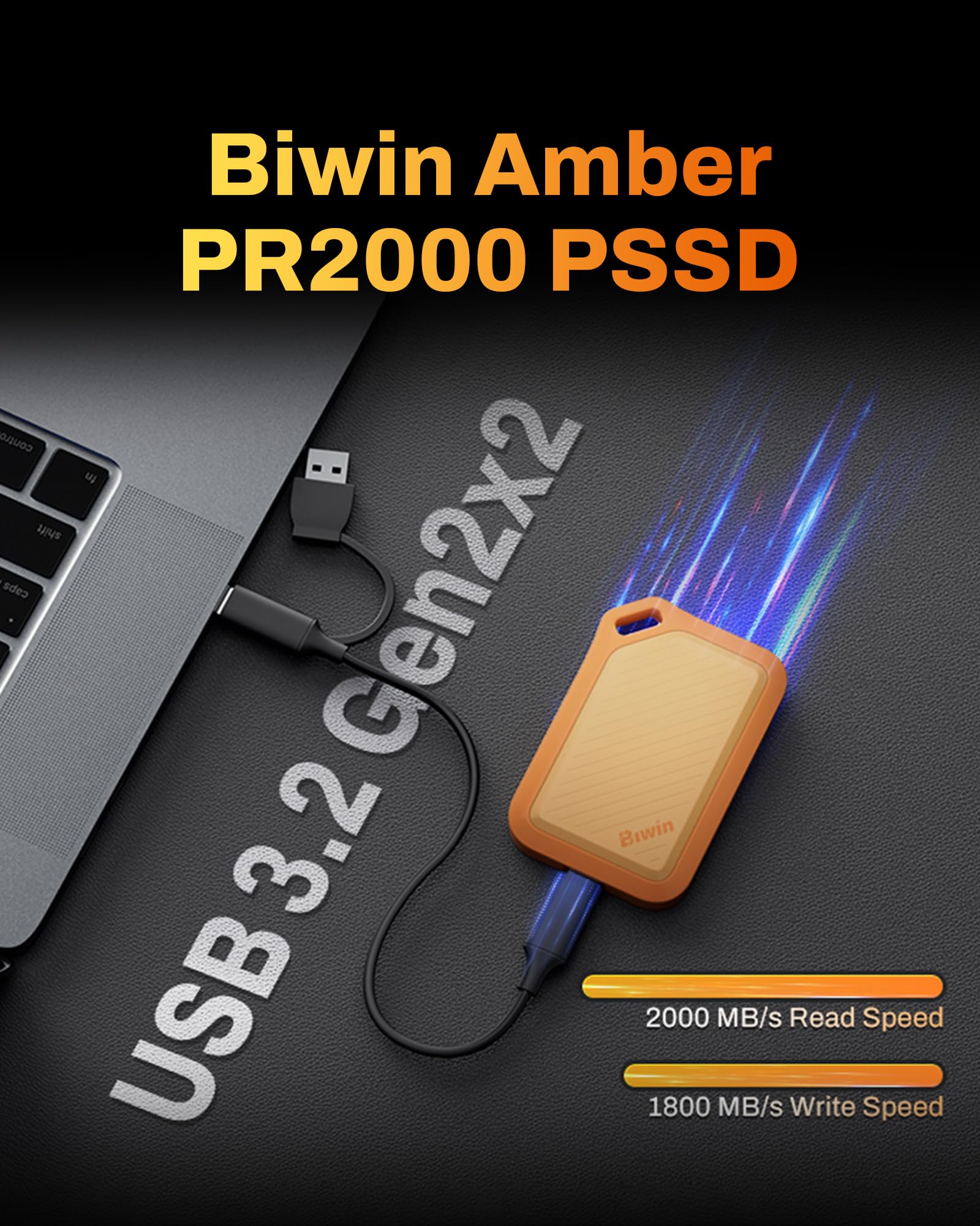 Biwin 外付けSSD 1TB PR2000 オレンジ BIWIN Amber PR2000 External SSD 8TB USB 3.2 Gen2x2 - Up to 2000 MB