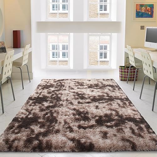 Miniatura 6 de Alfombra de área marrón de teñido anudado de 5 x 7 pies, alfombra marrón ultrasuave para sala de estar de 5 x 7 pulgadas, alfombra de café lanuda y