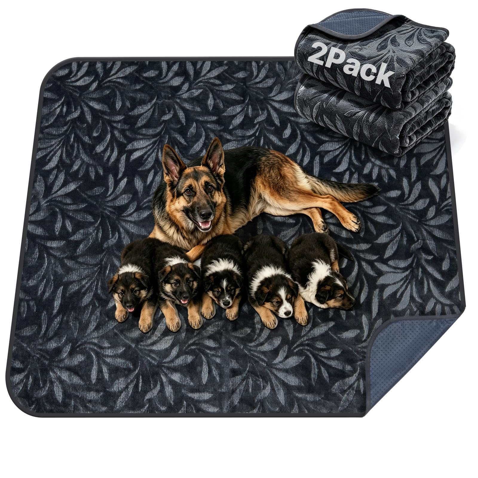 LOOBANI 48"x48" Whelping Pads for Dogs, Playpen, Floor, 2 Pack, Dark Gray