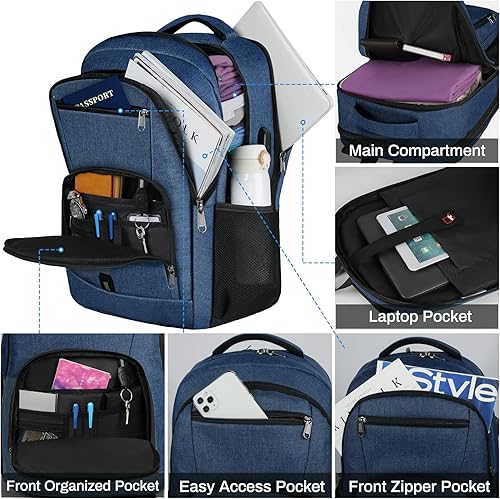 Miniatura 9 de RAINSMORE Mochila para laptop de 15.6 pulgadas, mochila de viaje grande para hombres y mujeres, mochila impermeable para computadora, mochila de