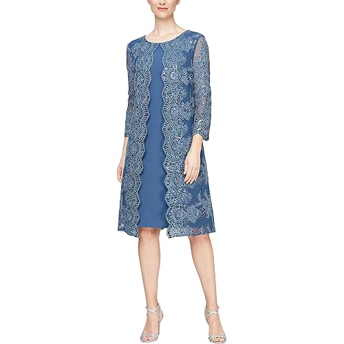 Alex Evenings Women's Midi Scoop Neck Shift Dress with Jacket (Petite and Regular)