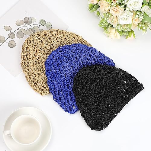 Miniatura 25 de Etercycle 3 piezas de malla de ganchillo para el pelo de las mujeres, suave rayón tejido de ganchillo red de pelo accesorio para dormir Negro, rosa