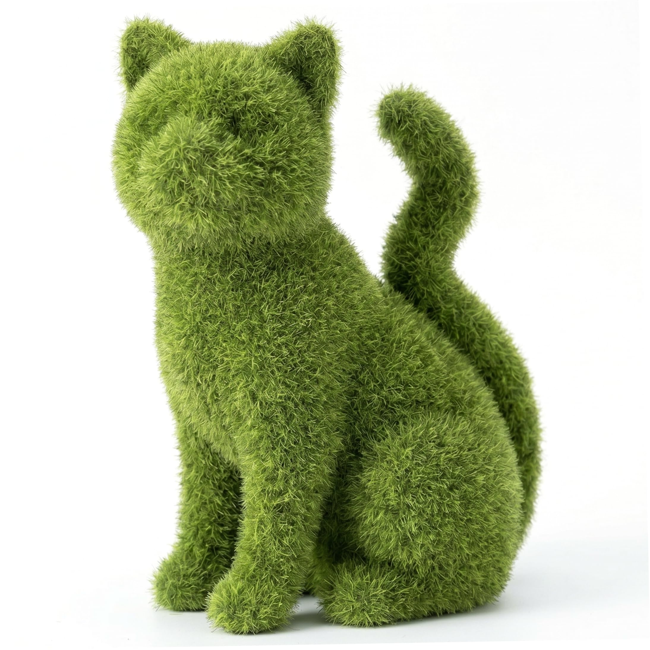 Faticenic Cat Garden Statue, Flocked Sitting Cat Sculpture, Indoor Outdoor Animal Topiary Decor, Green, 4.17x2.52x5.43 Inch, Animal Topiary, Garden Décor