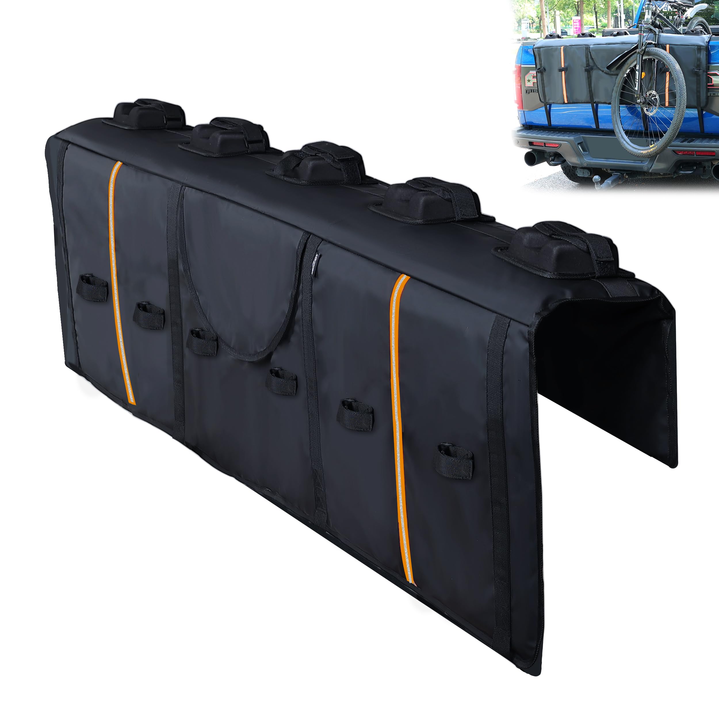 Tapis De Protection Hayon Pick-up 132 Cm - Pour Transporter Jusqu'à 5 Vélos - Avec Poches à Outils Et Ouverture Caméra