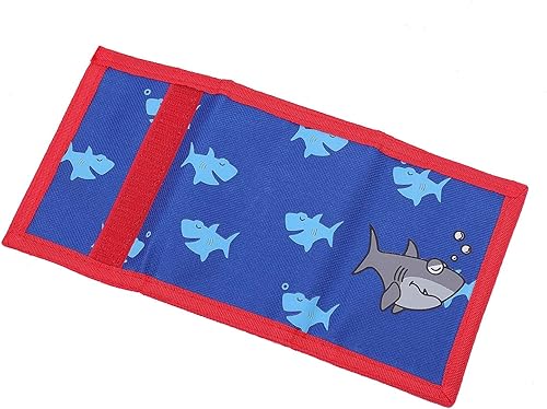 Miniatura 4 de JONYEE Cartera RFID, bonita cartera de dibujos animados con cremallera para niños, Tiburón, Cartera de lona triple para niños
