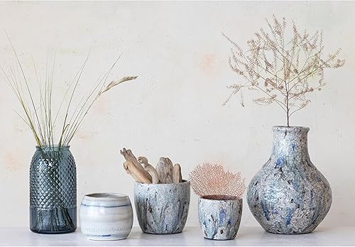 Miniatura 3 de Creative Co-Op Maceta grande de terracota con esmalte agrietado, azul