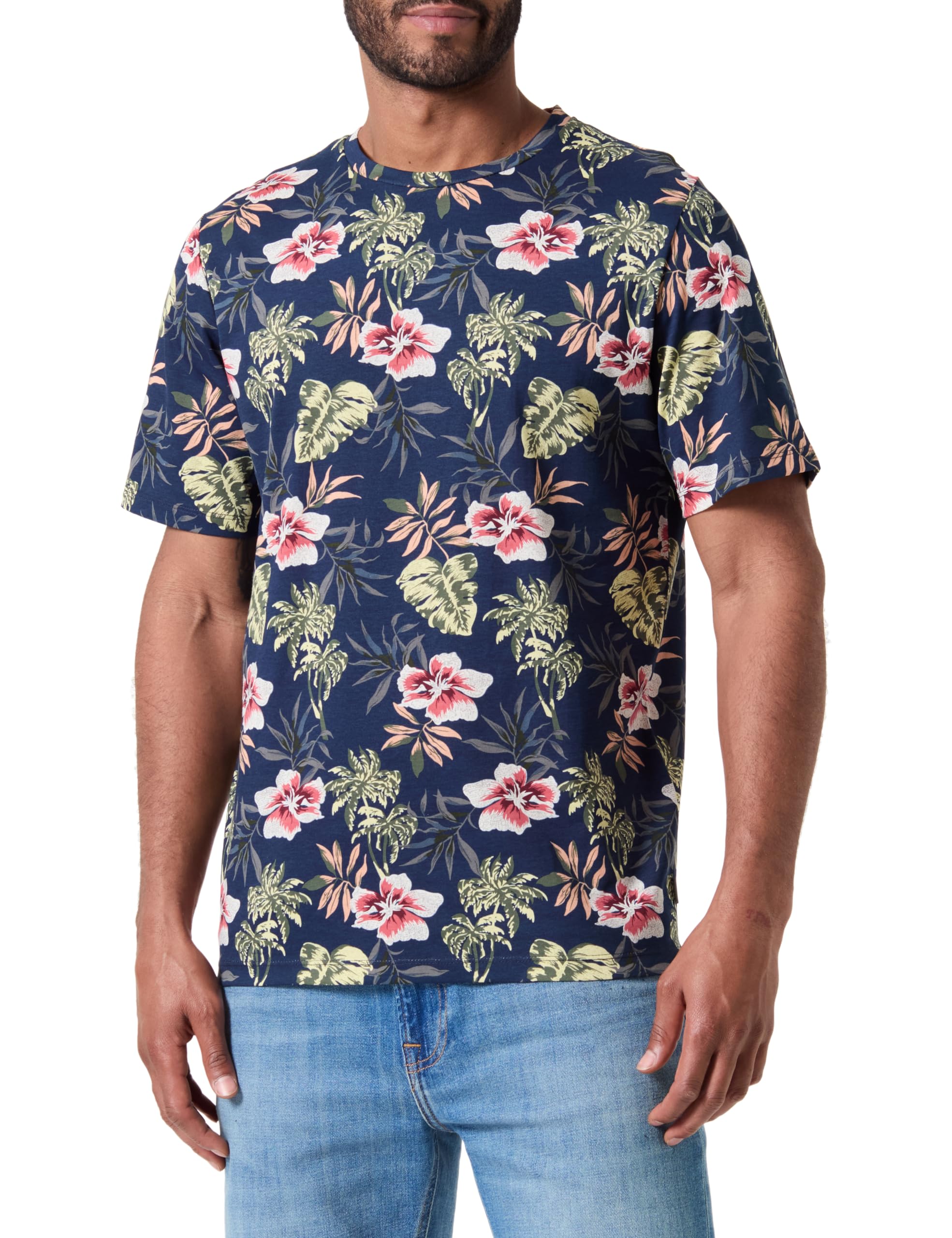 JACK & JONES JJCHILL AOP Tee SS Crew Neck, Dark Navy, S