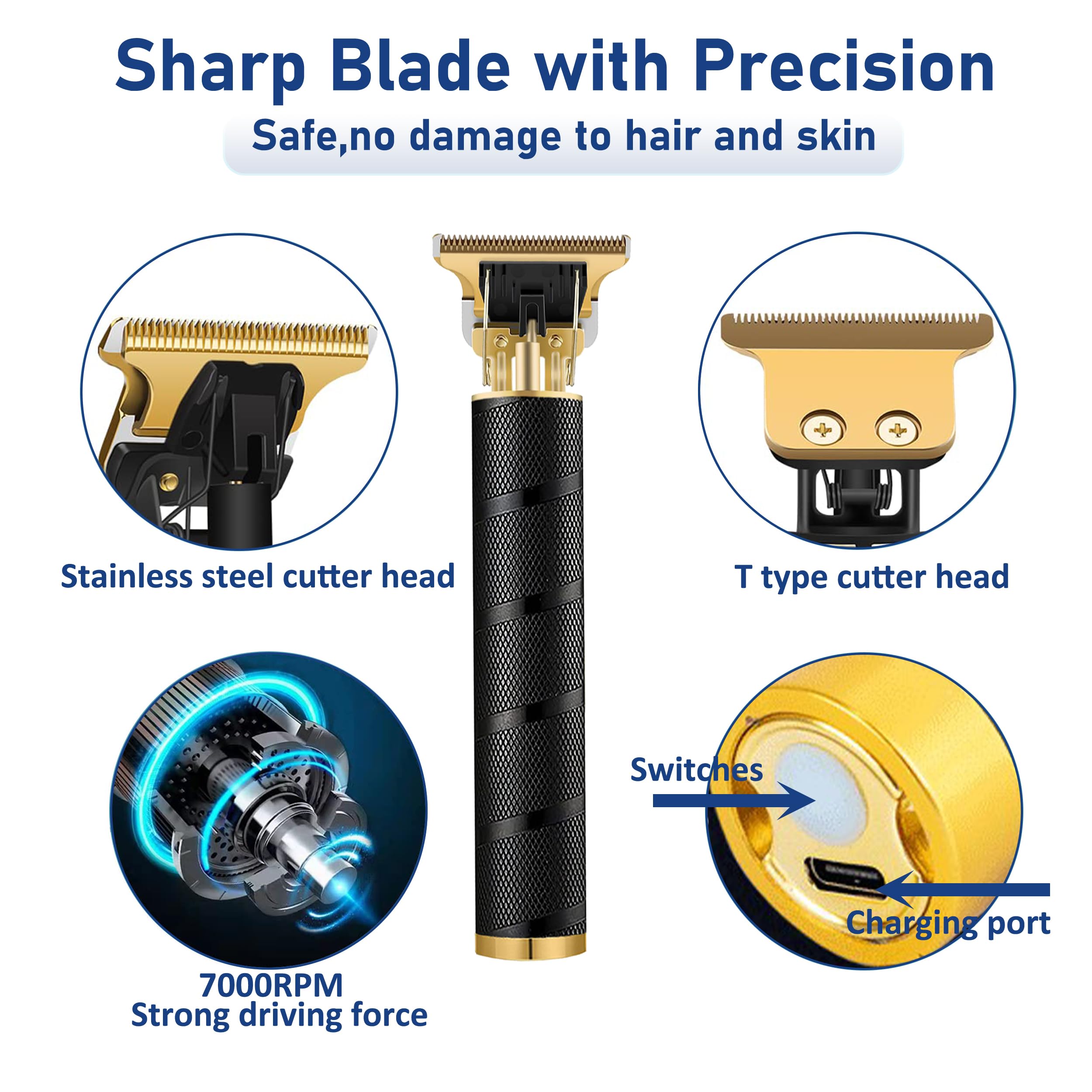 Cortadora de pelo profesional inalámbrica para hombres: kit de aseo multifuncional con cuchilla en T de precisión, batería de 1200 mAh y 4 peines ajustables | Ideal para el hogar, viajes y 8