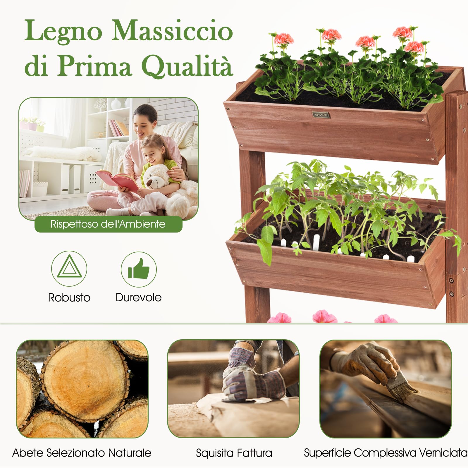 RELAX4LIFE Fioriera da Esterno, Fioriera Verticale a 3 Livelli con Inclinazione Regolabile e Drenaggio Integrato, Vasi per Piante in Legno di Abete Impermeabile per Balcone (Marrone, 71x38x105cm)