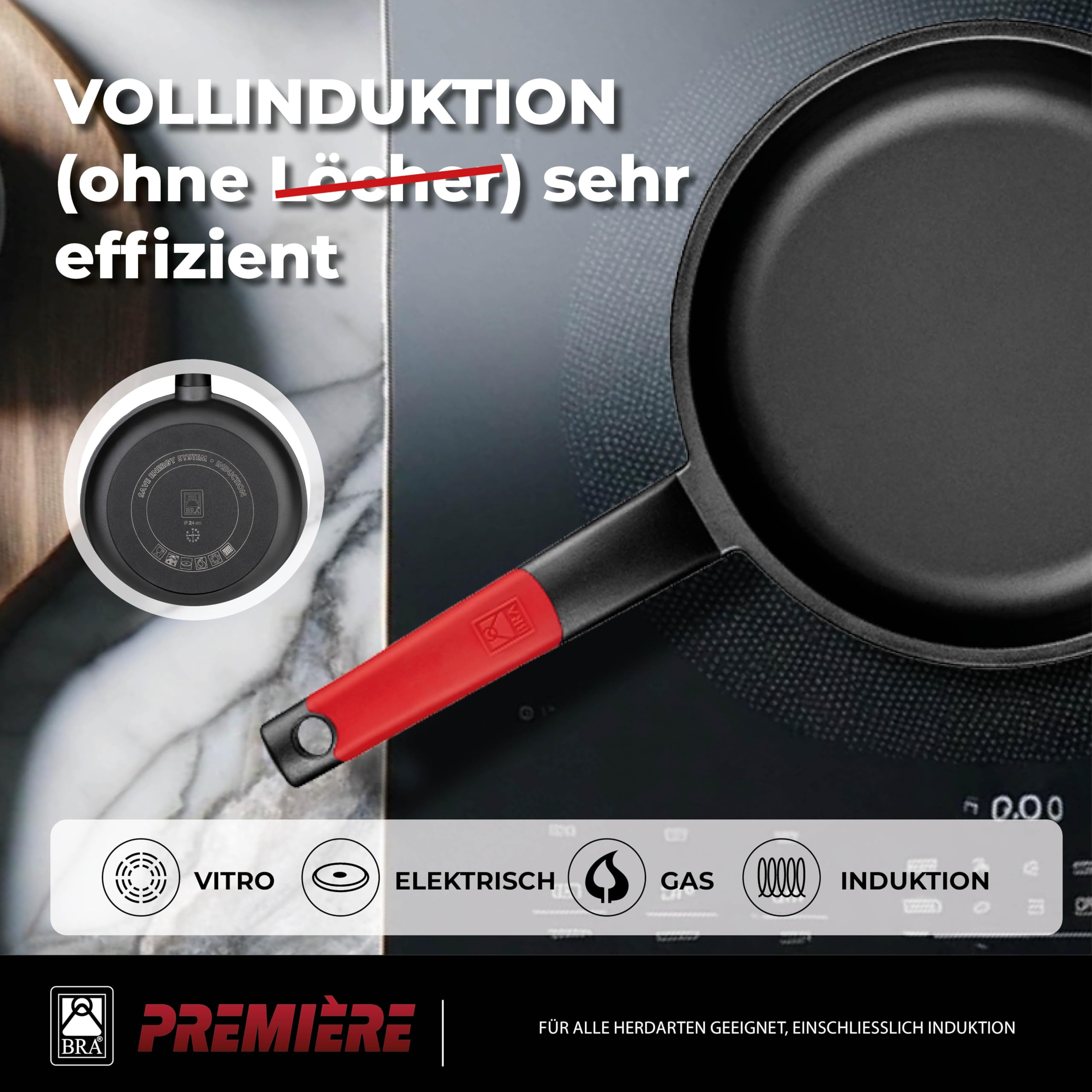 BRA Premiere | Set aus 20 und 24 cm großen Bratpfannen aus Aluminiumguss mit Antihaftbeschichtung, geeignet für alle Herdarten, einschließlich Induktion, inklusive Untersetzer, Rot, 20|24 cm