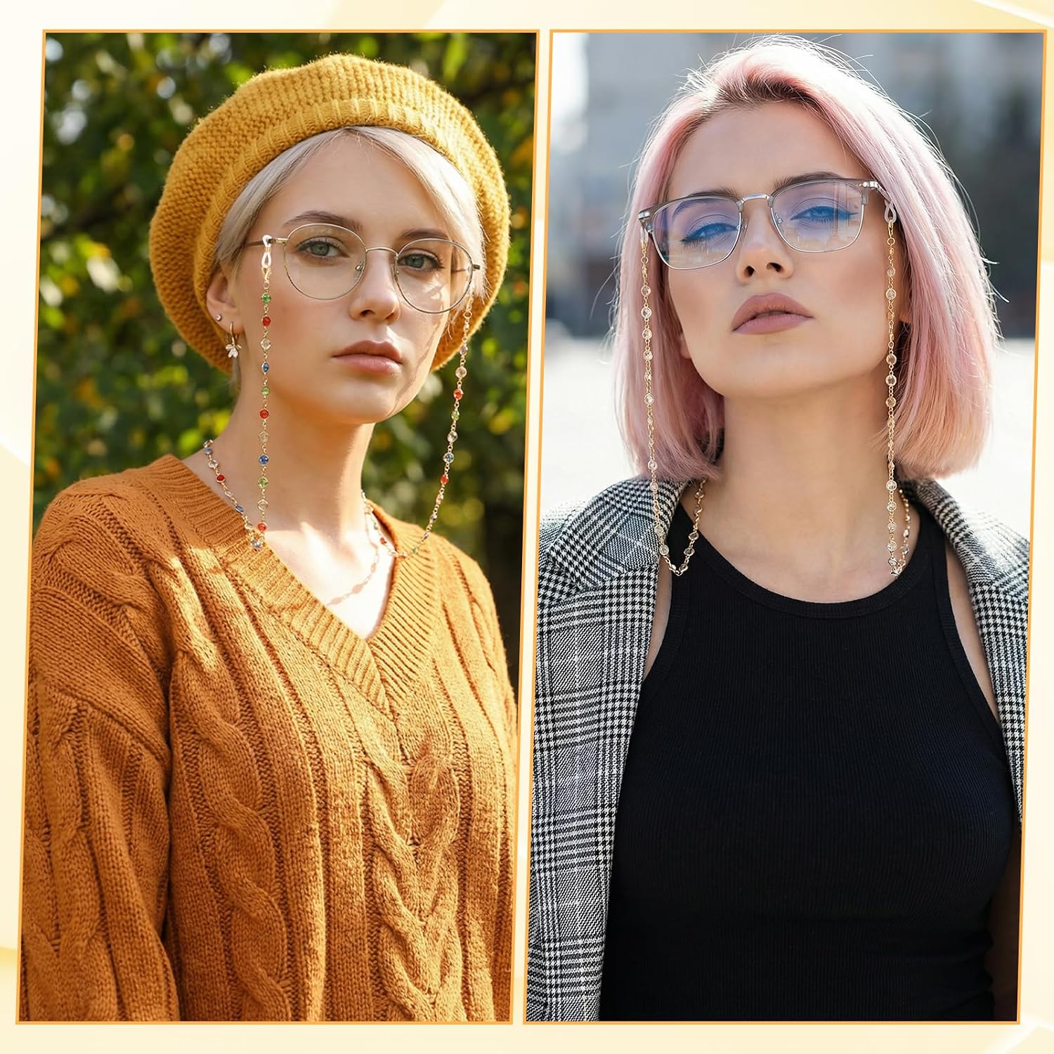 Ouligay 3PCS Crystal Beaded Eyeglasses Chain Gold Glasses Chain for Women and Girls Beads Eyeglasses Holders Around Neck Eyeglass Chains for Women Strap Reading Lanyard