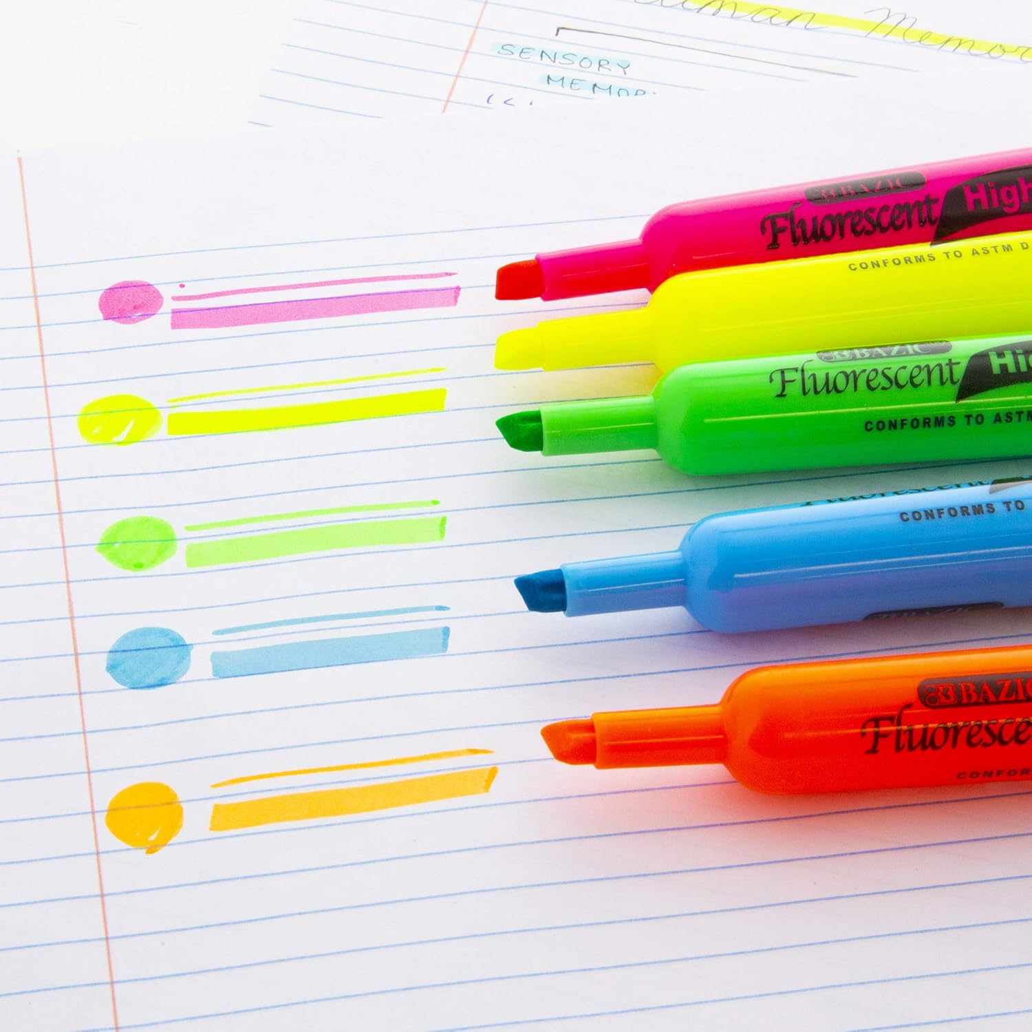 BAZIC PRODUCTS Assorted Fluorescent Ink Highlighter – Chisel Tip Broad Fine Line, Desk Style Highlighter Pen for Office and School, Unscented, Smooth Marking, 12/Pack, 72-Packs