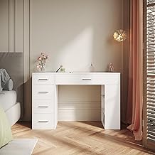 SIRHONA Dressing Table without Mirror, Makeup Table with 5 Drawers Storage, Makeup Table with 6 Partitions, White Dressing Table, 120 x 40 x 77 cm