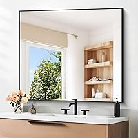 Vista 50 de Espejo de Baño de 30" x 36", Espejo de Pared Negro Mate con Marco de Metal, Espejo Rectangular Decorativo de Tocador para Dormitorio Baño Sala