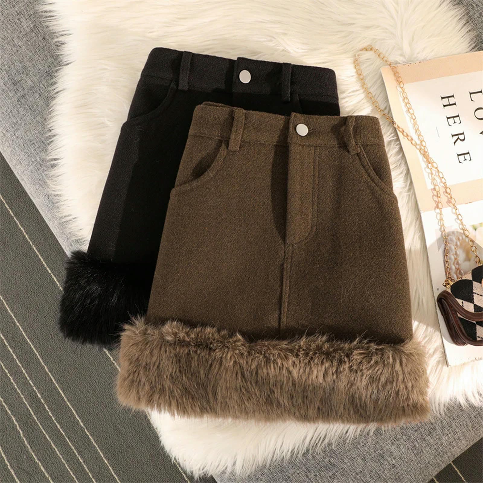 Mdybf Spódnice damskie, streetwear, mini spódniczka damska, sztuczne futro, patchworkowa, spódnica o linii A, na jesień, zimę, vintage, wysoka talia, wąska, czarna spódnica