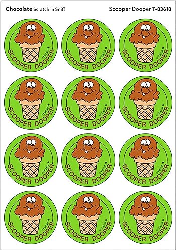 Pegatinas retro apestosas con aroma a chocolate Scooper Dooper/Chocolate de TREND; paquete de 24 – Auténticos diseños de los años 80