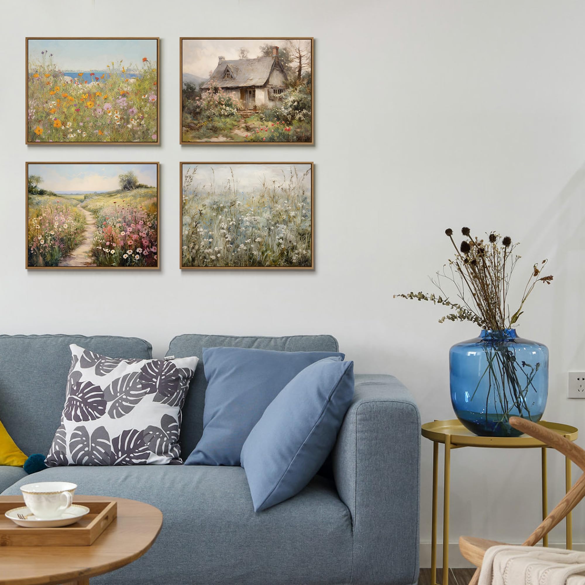 Gardenia Art Framed Canvas Painting - Vintage Courtyard Landscape Wall Art For Home Decor