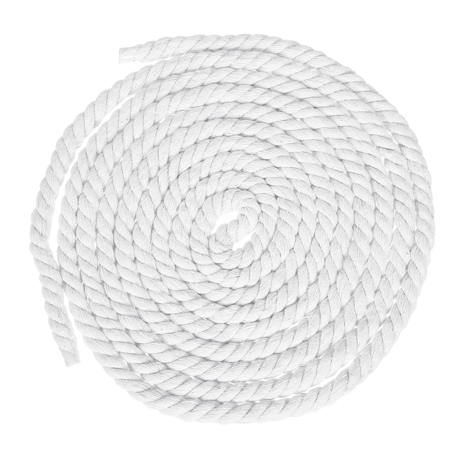 sourcing map 10mm x 14.8 Feet White Cotton Rope, 3 Strand Clothes Line Outdoors Twisted Braided Thick Macrame Cord for DIY Wall Hanging Plant Hanger Knotting Clothesline
