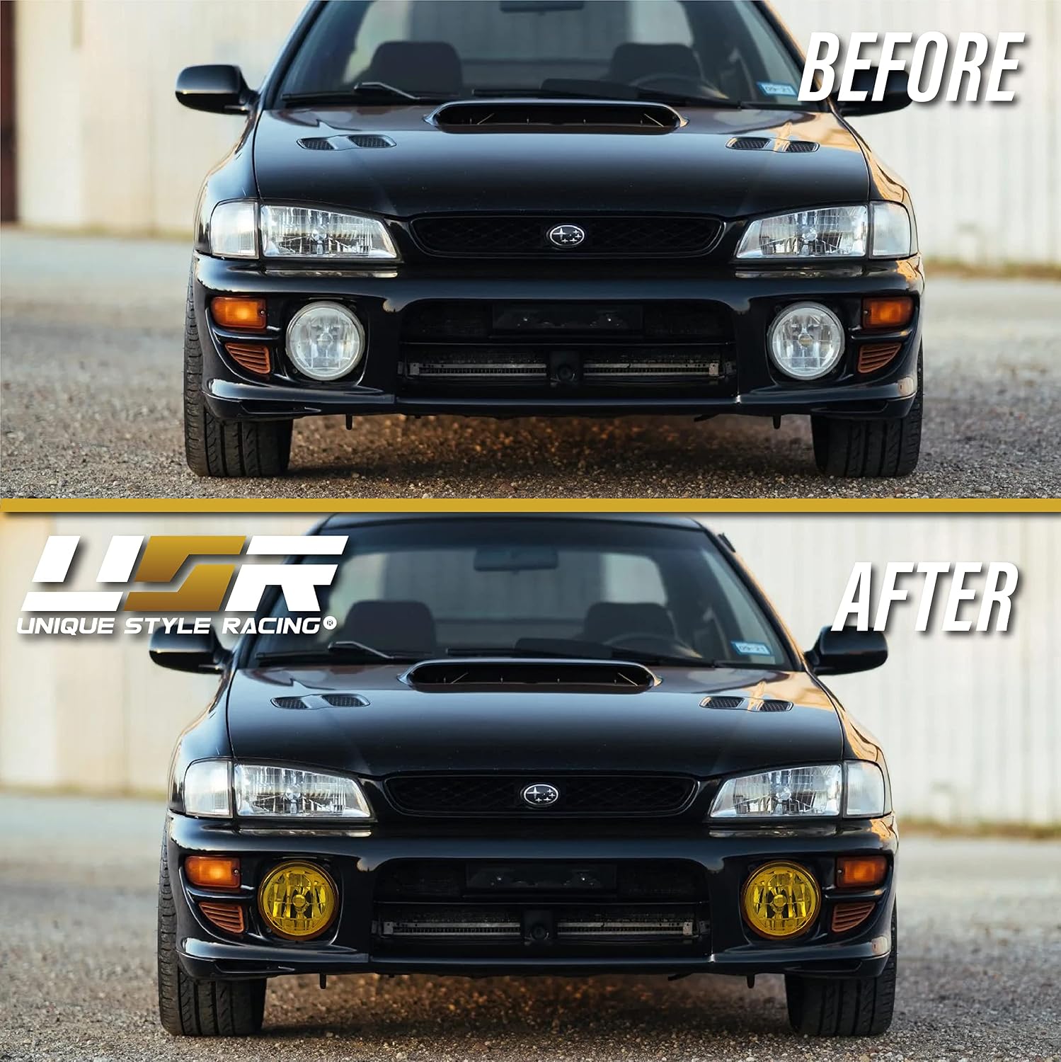 USR DEPO 99-01 Impreza Fog Lights - JDM Style Stock Replacement Fog Lamps Pair (Left + Right) Compatible with 1999-2001 Subaru Impreza (YELLOW Glass Lens, x2, Plug n Play Ready)