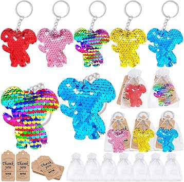 CiciBear 60 Pack Koala Double-Deck Flip Sequin Party Sets with 20 Keychains, 20 Thank You Tags and 20 Bags for Animal Party,Birthday,Carnival, Goodie Bag Stuffers, 5 Colors