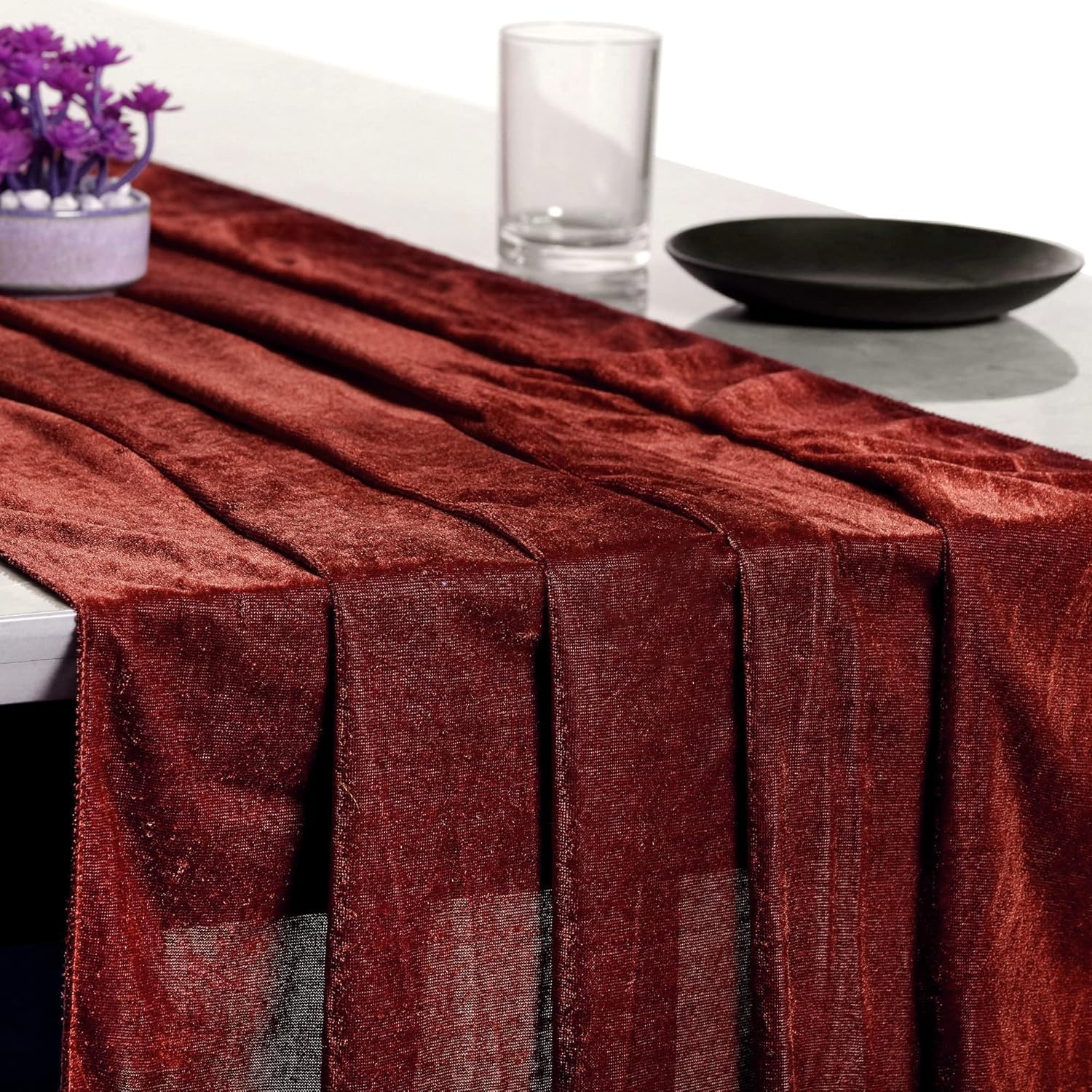 MDS 10 Pack 10ft Velvet Table Runner 29 x120 Inches Long Wedding Runner Romantic Rustic Table Runner for Wedding Decorations, Birthday Parties, Bridal Shower Party Arch Decor – Rust