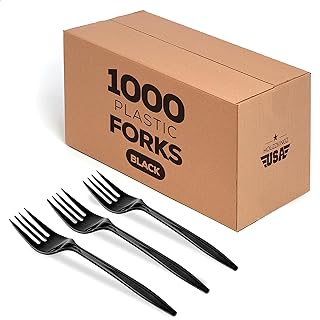 1000 Plastic Forks Black Medium Weight | Plastic Cutlery Disposable Forks Utensils | Bulk Durable Plasticware Cutlery | Great For Celebrations, Parties, Travels, Events, And Everyday Use G