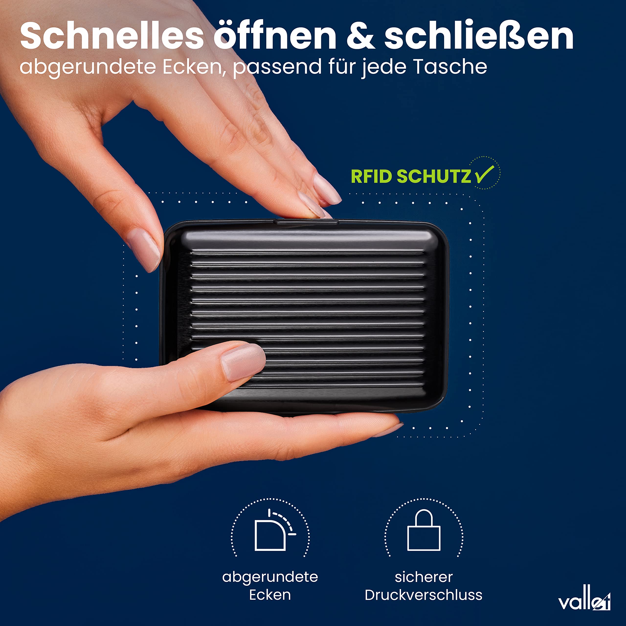 VALLET® Kreditkartenetui aus Aluminium | Ideal als Kartenetui & Visitenkarten Etuis | NFC & RFID Schutzhülle | Schützt Ihre EC-Karten vor unerlaubtem Auslesen | für Damen & Herren