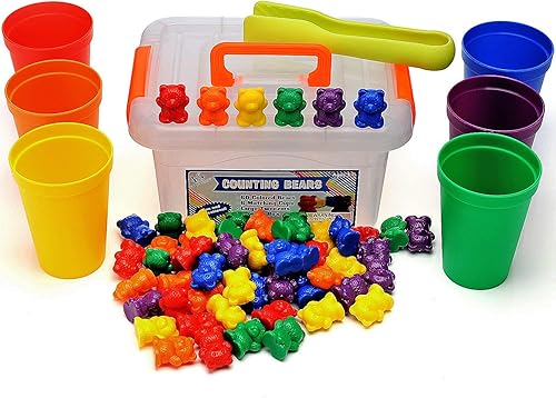 Miniatura 8 de Legato - Osos para contar/clasificar; 60 osos de colores arcoíris, 6 tazas apilables, pinzas para niños, contenedor de almacenamiento y libro