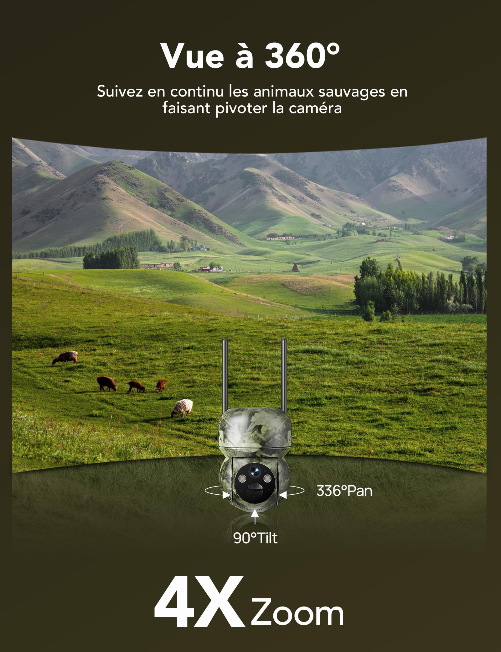 GNCC Camera de Chasse Solaire sans Fil 4G 2K avec Carte Sim Pas de Wi-FI