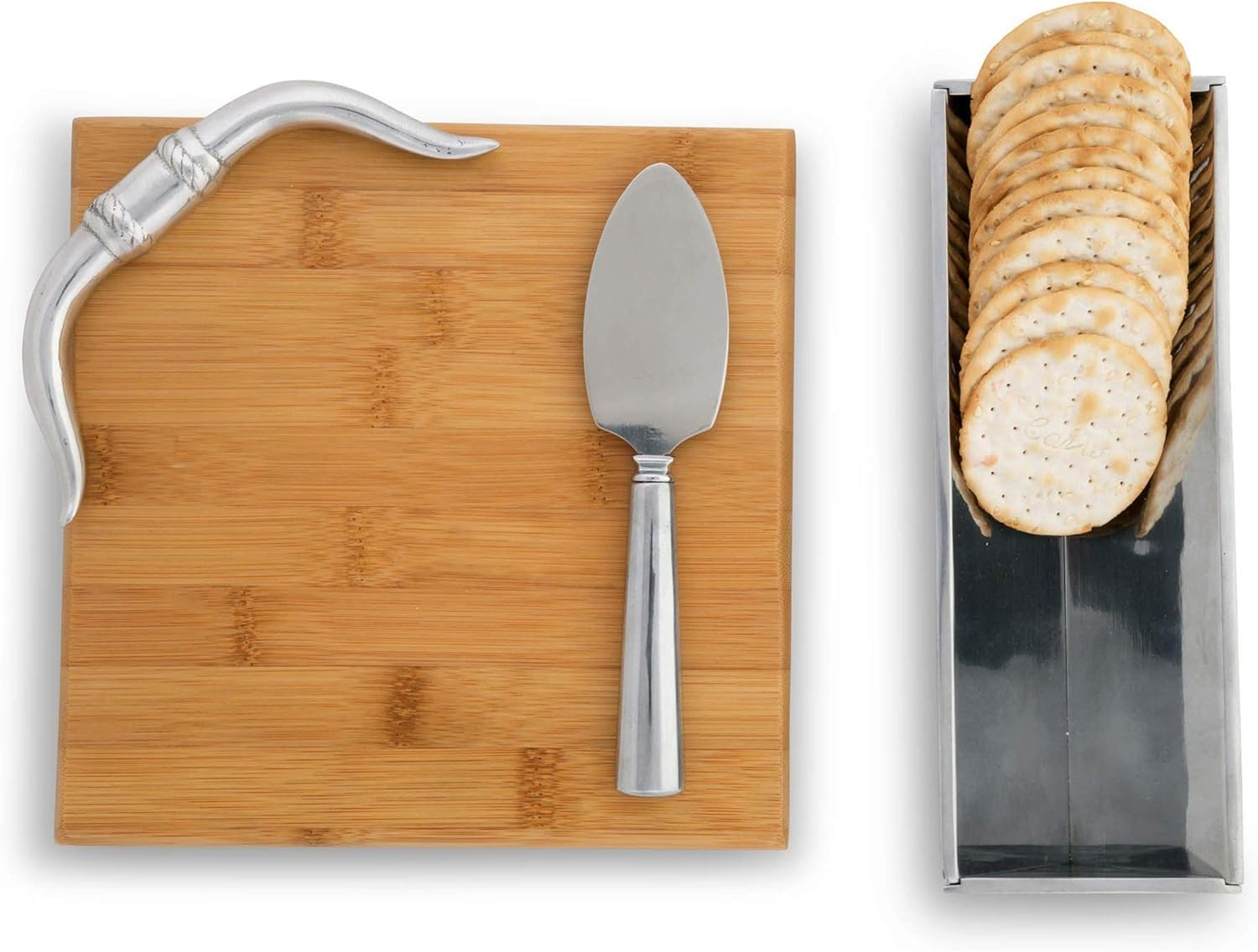 Buy 1 get 1 🔥 Arthur Court Designs Bamboo Cheese Board with Aluminum Longhorn Accent Cracker Tray and Spreader Board 8.5 inch x 8 inch