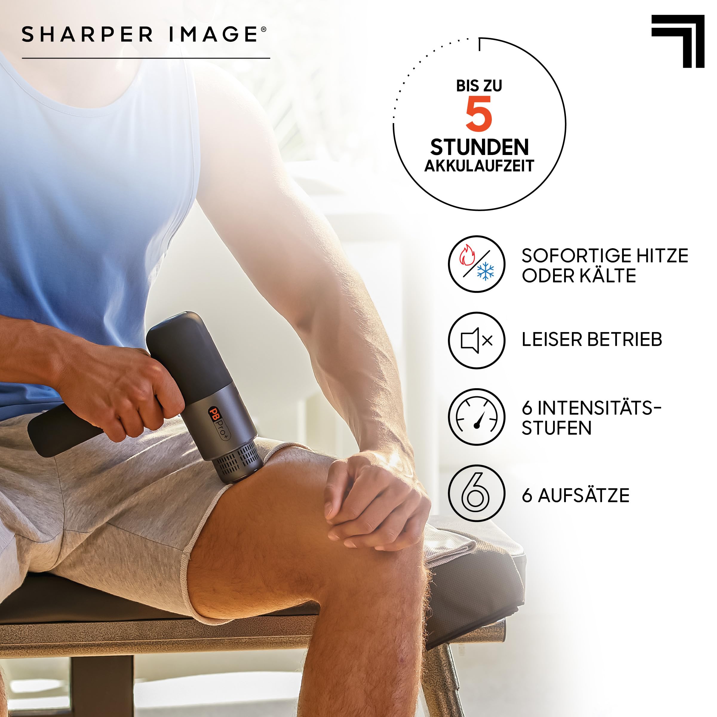 SHARPER IMAGE - Pistolet De Massage PowerBoost Pro Dual Node - Hot & Cold - 6 Vitesses - 6 Embouts - Appareil De Massage - Masseur Electrique - Douleur Musculaire - Récupération Post-Entrainement