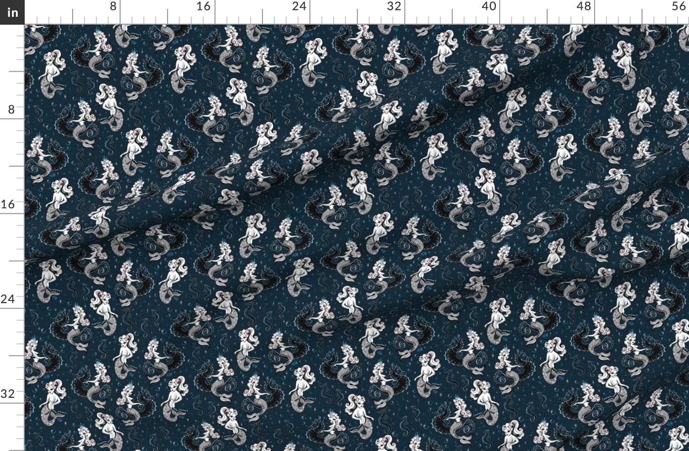 Spoonflower Fabric - Mermaid Medium Mermaids Retro Vintage Seahorse Printed on Organic Cotton Sateen Fabric by The Yard - Sewing Quilting Apparel Home Decor