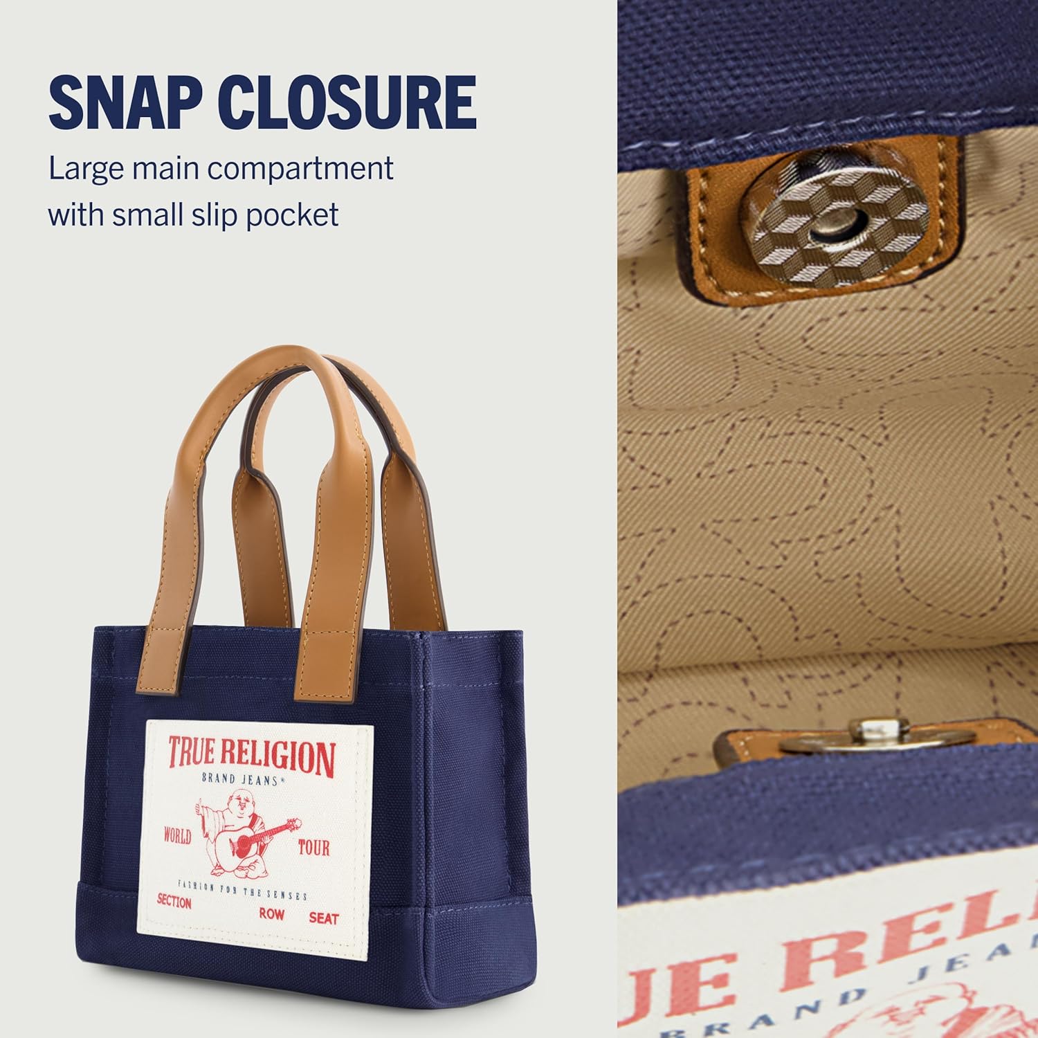 True Religion Tote Bag, Women's Mini Travel Shoulder Bag with Adjustable Strap - Image 7