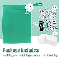Vista 6 de wegreeco Pañales de tela, paquete de 6 con 6 insertos y 1 bolsa húmeda, pañales de tela lavables para bebés, talla única ajustable reutilizable Coche
