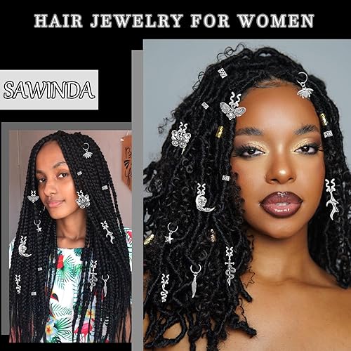 Miniatura 6 de 20 piezas de joyería de Halloween para el cabello, rastas, trenzas, dijes de serpiente plateada, joyería para el cabello, mariposa, cráneo, abeja,