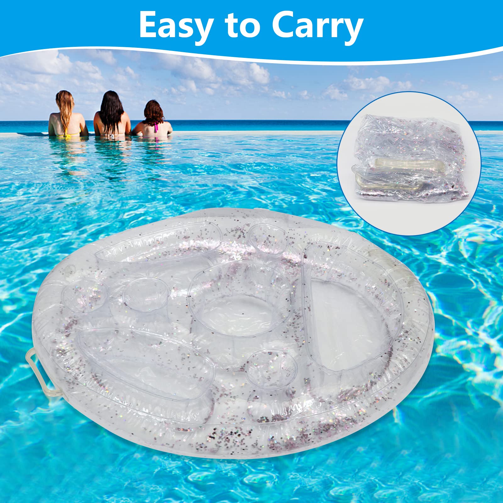 Posavasos hinchable 2 en 1 para bebidas y aperitivos con 8 agujeros, posavasos flotante hinchable para piscina, barra flotante para piscina para fiesta en la piscina, playa, fiesta