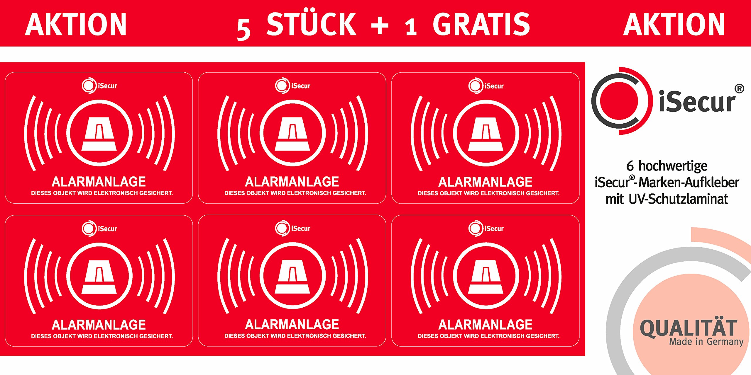 Set de 5 pegatinas alarma I 6x4 cm I Atención objeto protegido con alarma electrónica I para cristal ventana puerta I adhesivo interior I hin456