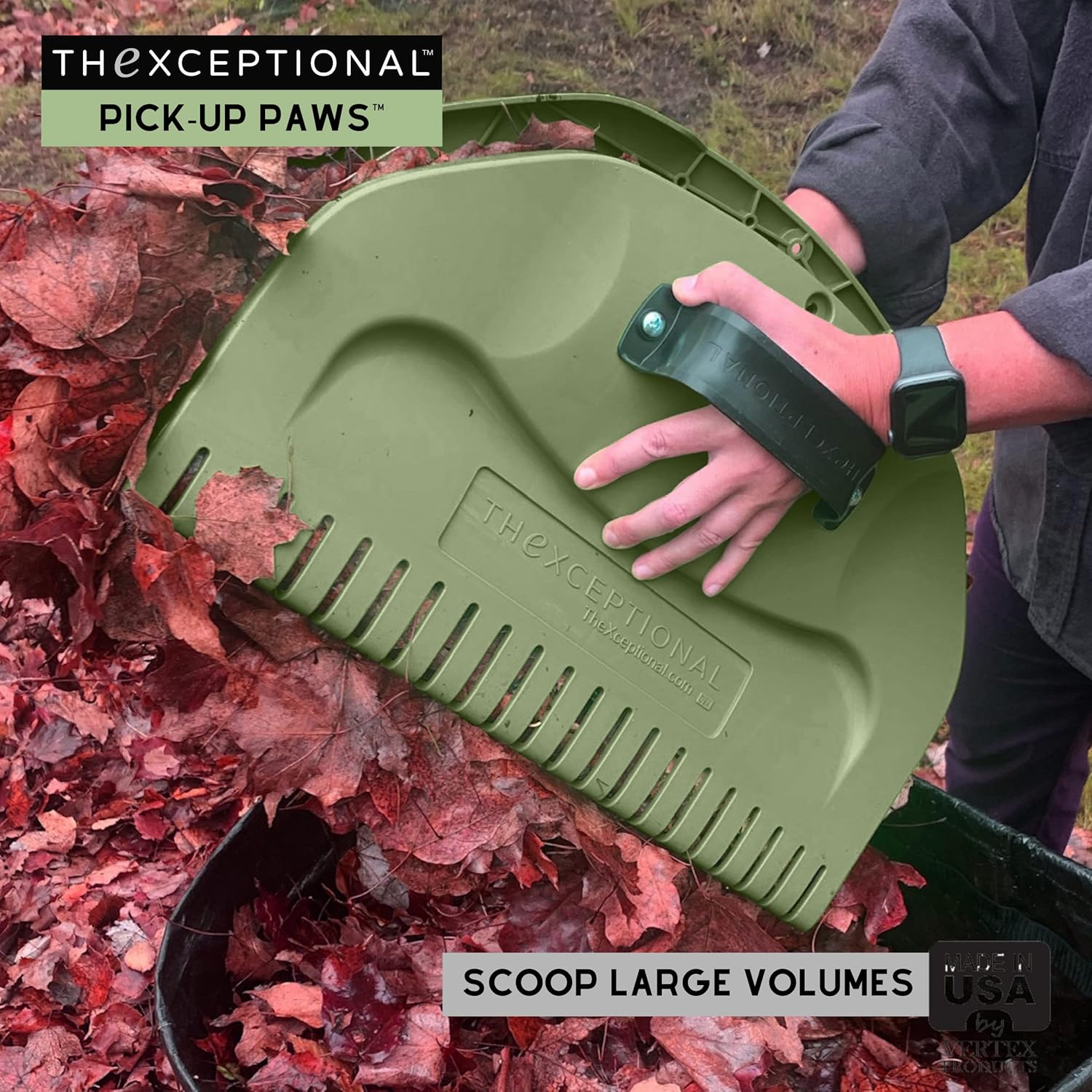 Pick-Up Paws | Premium Leaf Hand Scoops | Garden Grabber Tool for Grass, Clippings, Twigs, Debris or Needles | Set of 2 Lawn & Leaves Clean-Up Yard Rakes | Made in USA by Vertex Products | Model EX700