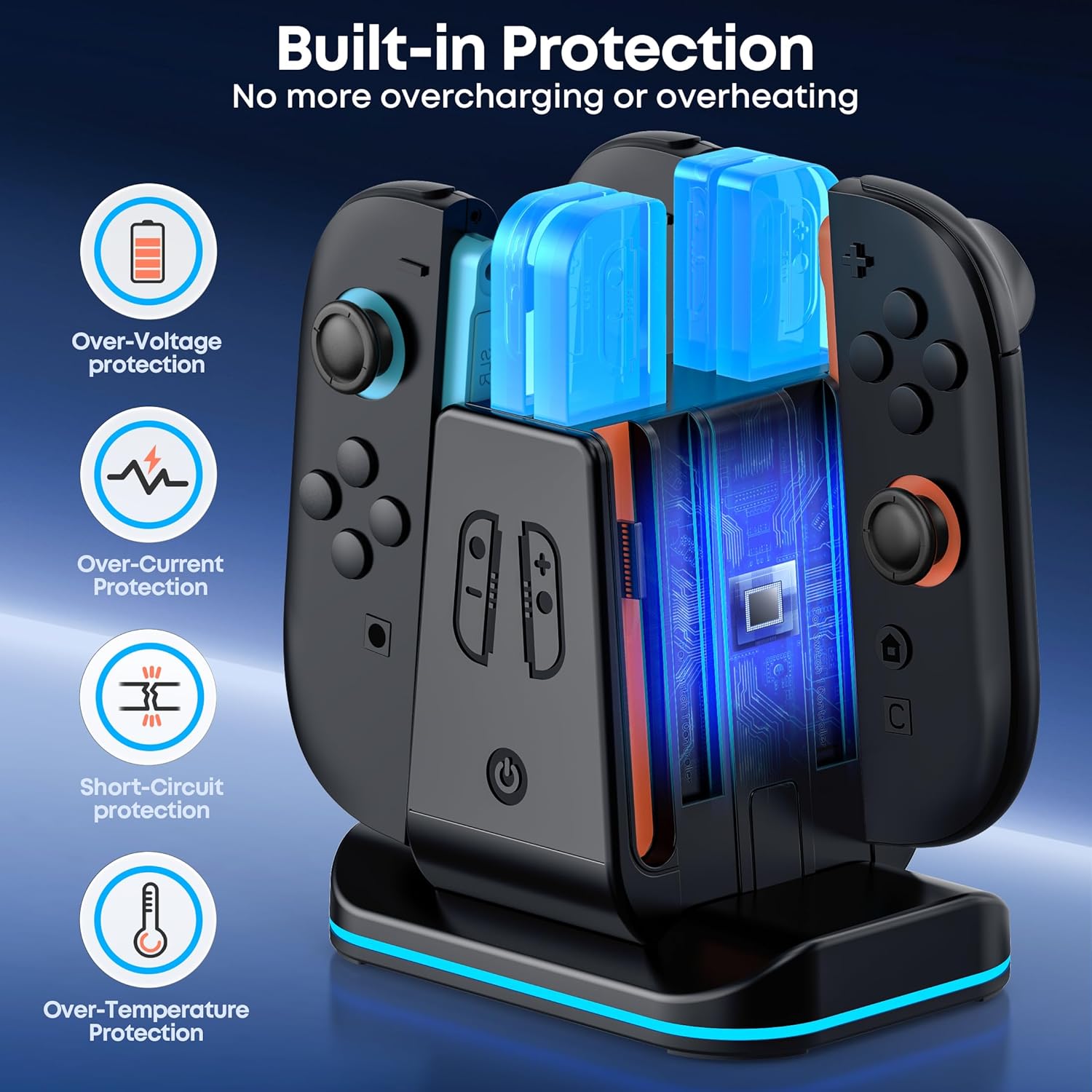 Switch 2 & 1 Controller Charger, 2-in-1 Charging Dock for Nintendo Switch 2025 / OLED/Original Joycons, Fast Charger Station with 9 RGB Modes, for Joy-Con 2/1 Accessories, for Nintendo 64 Console - Image 5