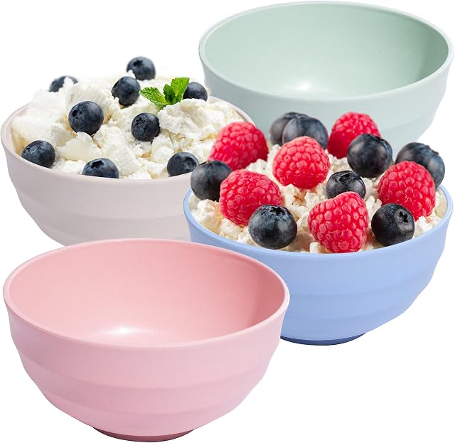 Large Cereal Bowls Set 800ML, Updated Unbreakable Dinner Bowl Set of 4, Reusable Plastic Bowls for Cereal, Salad, Pasta, Noodles, Soup Bowls, Lightweight Safe for Children Picnic, Camping, BBQ,caravan
