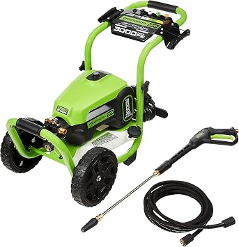 Greenworks 3000 PSI (2.0 GPM Max) Brushless Electric Pressure Washer (15, 25, 40, Soap, and Turbo Nozzle) For Use On Decks, Fences, Driveways, Sidewalks, Siding & More. Heavy-Duty