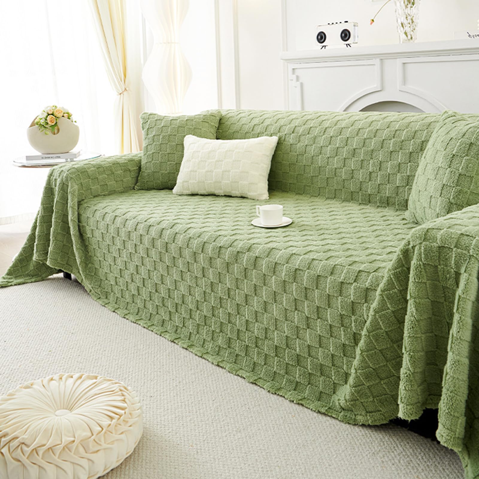 ZCXRYFL Soft Sofa Throw Blanket 1 2 3 4 Seater Nordic Style Plush Couch Covers L U Shape Corner Anti Slip Sofa Cover Tear Resistant Blankets For Sofas Large/Camping Outdoor(90X210cm,Green)